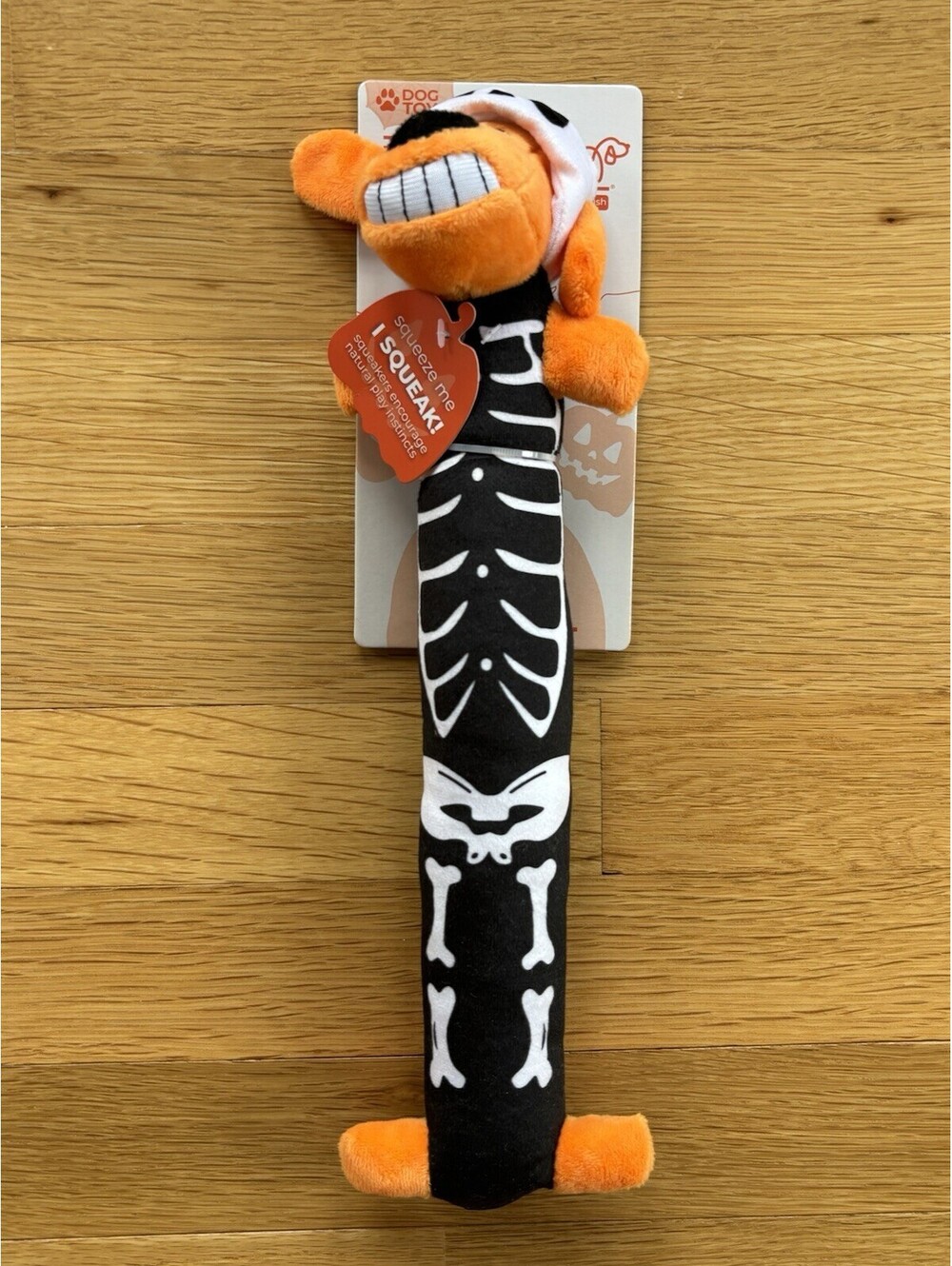 Multipet Loofa Dog Skeleton Costume Halloween Plush Squeaker Toy Orange 12” New